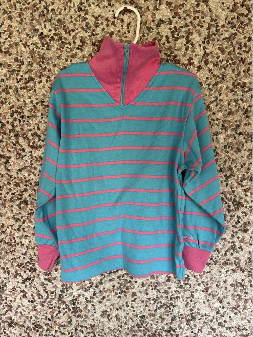 Vintage OshKosh B'gosh Girls 6X Quarter-Zip Pullover – Aqua & Pink Stripes